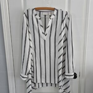 Chico's Black and White Asymmetrical Long Sleeve Blouse